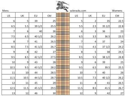 burberry mens sneakers size chart|burberry size chart conversion.